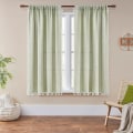 Miniatyrbillede 2 af 5: Bohemian Gardiner - Broderede Stribede Linned Gardiner 84 Tommer Lange 2 Stykker Soveværelse ( B 132,08 cm x L 160,02 cm, Grå Grøn)