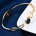 Miniatyrbillede 3 af 5: Rustfrit Stål Guldbelagt Fint Flettet Sort Og Guld Armring Armbånd