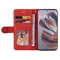 Miniatyrbillede 2 af 5: KT Læderserie-1 Til Motorola Edge 50 Neo 5G Læder Etui Farvesplejsning Telefon Cover Wallet Stand Multicolor Red