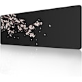 Miniatyrbillede 1 af 5: Japansk Blomster Sort Musemåtte (31,5 × 11,8 × 0,12 tommer) Udvidet Stor Musemåtte Skrivebordsmåtte, Syede Kanter Musemåtte