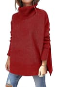 Bxhd Dam Turtleneck Oversized Batwingärmad Stickad Tunika Tröja med Slitsad Fåll