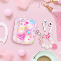 Miniatyrbild 4 av 5: Kärlekshänge Färgglad Rund Pärlnyckelring, Glitter 3D Stjärnor Design Mjukt Skyddande Skal Kompatibel med AirPods 2:a & 1:a Generationens Fodral