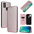 Miniatyrbilde 1 av 4: For ZTE Blade A7s 2020 Karbonfibertekstur Horisontal Flip TPU + PC + PU Lærveske med Kortspor Pink