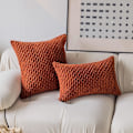 Miniatyrbillede 3 af 5: Cordfløjl Stribet Blød Soild Dekorativ Kvadratisk Pudebetræk Sæt Pudebetræk til Sofa Soveværelse, 2 Stk, 16x16inch, Brændt Mursten