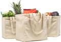 Canvas Grocery Bag 3-pack XL Set with Real Pockets, Long Shoulder Strap and Short Handle. Heavy-Duty, Foldable, Washable