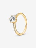 Pandora - Clear Sparkling Crown Solitaire Ring - 14k Gold Plating Circumference: 52mm