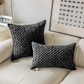 Miniatyrbillede 4 af 5: Pudebetræk i fløjl med striber, firkantet pudebetræk til soveværelse, sofa, stue, sofa, sæt med 2, 18x18 tommer, sort
