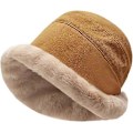 Miniatyrbillede 1 af 5: Plysset Fuzzy Bucket Hat til Kvinder Varm Fluffy Faux Fur Fiskerhat Vinter Ski Udendørs Vindtæt Varm Fleeceforing Hat Khaki Gul 8.3*22-24 tommer