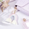 Miniatyrbillede 4 af 5: Vævet regnbue-kvast nøglering Boho regnbue-kvast charme Makrame regnbue-kvast nøglering Bilnøglering holder taske pung