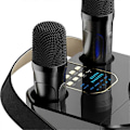 Miniatyrbild 5 av 5: Högpresterande Karaoke Bluetooth-högtalare Bärbar 360° Stereo Surround Trådlös Subwoofer med Dubbla Mikrofoner Svart