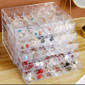 Miniatyrbillede 2 af 5: Ørering Opbevaringsboks Organizer, Akryl Smykke Opbevaringsboks Holder 5 Skuffer Transparent Smykke Display Stativ med 120 Små (Klar)