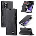 Pikkukuva 1 / 4: Samsung Galaxy Note20 Ultra CaseMe Monitoiminen Vaakasuora Käännettävä Nahkakotelo, Korttipaikalla, Pidikkeellä ja Lompakolla Black