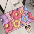Miniatyrbillede 1 af 5: Bademåtte, 5D-print bademåtte, innovativt diatoméjordmateriale, superabsorberende, hurtigttørrende, skridsikker gummibagside (Blomst 4)