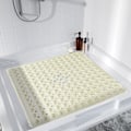 Miniatyrbillede 4 af 5: Brusebadekar måtte skridsikker, 21x21 tommer, blød firkantet bademåtte til kar med sugekopper og drænhuller, gulvmåtter til badeværelse, beige