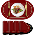 Miniatyrbild 1 av 5: Faux läder placemats set om 4 - Dubbelsidig färg oval design matbord mattor vattentät tvättbar värmebeständig inomhus