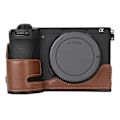 Miniatyrbillede 2 af 5: Type D PU Læder Bund Etui Halv Krop Kamerabeskyttelsescover til Sony A6700 Style B