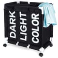 Laundry basket with wheels and three compartments for easy sorting