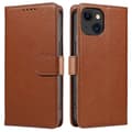 Compatible Leather Case for iPhone 15 with Litchi Texture, RFID Wallet, and Stand (Brown)