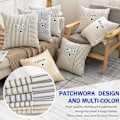 Miniatyrbillede 4 af 5: Pudebetræk 18x18, Moderne Accent Firkantede Pudebetræk Sæt af 2, Sort og Beige Stribet Patchwork Linned Dekorative Puder