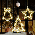 Miniatyrbillede 1 af 5: 3 stk. julevindueslysdekorationer, batteridrevne julevinduesophæng i varm hvidt lys, LED-sugekoplampe i form af træklokke og stjerne