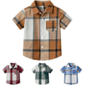 Miniatyrbilde 1 av 6: Rutete skjorte med korte ermer for gutter, barneskjorter med knapper, rutete sommerklær for 1-8 år Light Brown 5-6Y