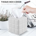 Miniatyrbild 2 av 5: Fyrkantig läder servettbehållare - Renfärgad elegant servettbehållare med magnetisk bas och PU-läder exteriör för byrå, nattduksbord - Vit