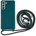 Compatible with Galaxy S21 FE 5G Shockproof Back Cover Flexible TPU Phone Case with Lanyard (Dark Green)