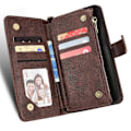 Miniatyrbillede 4 af 5: Etui til Motorola Edge 20 Fusion Cover Lynlås Magnetisk Tegnebog Kortholder PU Læder Flip Etui Brown A