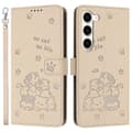 Fodral till Samsung Galaxy S23+ med rem, katter, präglat läderplånboksfodral (Stil A)