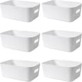 6-pack Plastic Storage Baskets with Handles, Cabinet Storage Bins for Bathroom, Office, Kitchen Organizer Storage Box, White, 25 x 17.5 x 10 cm