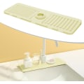 Miniatyrbillede 1 af 5: Køkkenvask Stænkbeskyttelse, Silikonehane Måtte, Hanegreb Dryp Opsamlingsbakke, Køkkenvask Måtte, 17,5 x 5,5 Tommer Vask Svampestativ, (Beige)