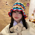 Miniatyrbilde 3 av 3: Heklet bøttehatt dame trendy strikket blomstret floppy hatt søt boho blomst håndlagde beanies mote utendørs boho cloche reise