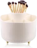 White Rotating Makeup Organizer 360° Rotating Pen Holder Makeup Brush Storage 5 Compartments Makeup Brushes Organizer