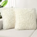 Miniatyrbilde 1 av 5: Ett sett med 2 putetrekk, 18x18 kremhvit fluffy putetrekk, deluxe kunstpels firkantet sofaputetrekk, sofa stue soverom uten putetrekk