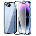For iPhone 16e Deksel Magnetisk Adsorpsjon Dobbeltsidig Herdet Glass+Metall Telefondeksel med Spenne Blå Blue Blue