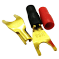 Miniatyrbillede 2 af 5: 8 stk./4 par \"Y\" \"U\" Spade Banana-stik Guldbelagt Lodfri Gaffel Højttaler Banana-stik Adapter