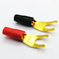 Miniatyrbillede 4 af 5: 8 stk./4 par \"Y\" \"U\" Spade Banana-stik Guldbelagt Lodfri Gaffel Højttaler Banana-stik Adapter