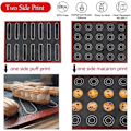 Miniatyrbillede 4 af 5: Silikonbageplade med trykte macarons, dobbeltsidet, 30x40 cm, non-stick, perforeret, til bagning af kager