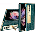 Miniatyrbild 1 av 5: SBSG Fodral för Samsung Galaxy Z Fold 3 Lyxigt Läder Hybrid Plätering PC med Stativskydd Stötsäkert Skyddande Vikbart Fodral för Samsung Galaxy Z Fold