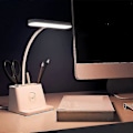 Miniatyrbild 4 av 5: Skrivbordslampa med trådlös laddare, vit gåshals skrivbordslampa, studie för sovrum - skrivbordslampor kontor