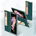 Miniatyrbilde 2 av 5: SBSG Etui for Samsung Galaxy Z Fold 3 Luksuriøst Lær Hybrid Platering PC med Stativdeksel Støtsikker Beskyttende Foldbar Etui for Samsung Galaxy Z Fold