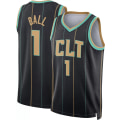 Miniatyrbild 1 av 2: Mordely Herr 2022-23 City Edition Charlotte Hornets Laelo Ball #1 svart Dri-FIT swingmantröja för vuxna M
