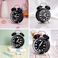 Miniatyrbild 3 av 5: Mordely Classic Silent And Non Ticking Quartz Dual Clock Alarm Clock, Suitable For Children, Battery Powered (excluding Battery) - Black