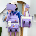 Miniatyrbild 5 av 5: Student tjej ryggsäck axelväska skolväska Canvas Harajuku Large Capacity set Set Middle School College Bag Pure black