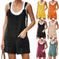 Miniatyrbild 2 av 3: Mordely Dam Sommar Linne Bomulls Jumpsuit Dungarees Pocket Shorts wine red XL