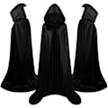 Miniatyrbillede 1 af 7: Lang sort kappe med hætte middelalderlig vampyr heks kostume damer halloween kostume karneval jul voksen 130CM