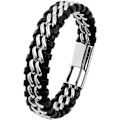 Miniatyrbillede 1 af 6: Læderarmbånd til mænd sort, klassisk håndlavet flettet sort manchet armbånd, sort manchet armbånd med rustfrit stål spænde