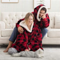 Miniatyrbild 2 av 7: Sherpa Fleece Tjock Huvtröja Fickor Oversized Toppar Fodrad Termisk Filt Höst Vinter Checkered One size