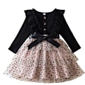 Pikkukuva 1 / 5: Prinsessatyttöjen rento mekko, polka dot -kuvio, taapero, kerroksittainen tylli, lasten neulotut vaatteet 2110 Black 100cm
