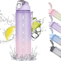 Miniatyrbild 4 av 5: 1 liters vattenflaska med sugrör, tidsmarkeringar Motiverande sportvattenflaska, Bpa-fri Tritan-dryckesflaska för flickor, pojke, fitness, utomhus, cykling Blue
